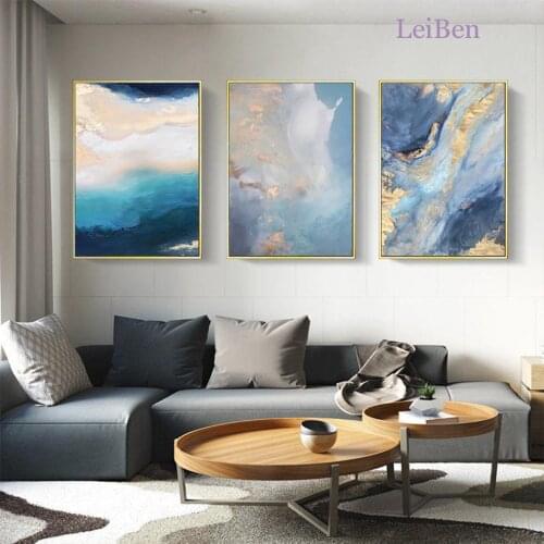 Nordic Style Modern Print Canvas Painting Abstract Blue Marble Poster Painting Wall Art Picture Living Room Interior Decoration