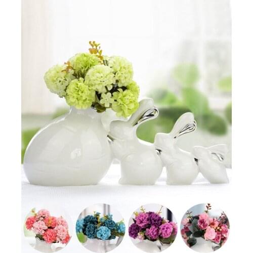 Modern Ceramic Rabbit Vase Figurines Decoration Home Livingroom Bedroom Fake Fower pot Hotel Desktop Statues Crafts Accessories