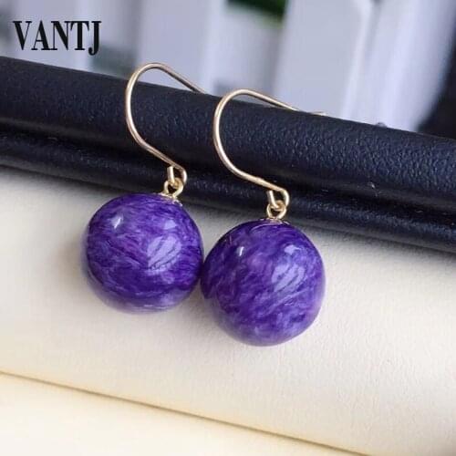 VANTJ Real Natural Charoite Earring Sterling 18K Rose Gold Fine Jewelry for Women Lady Party Wedding Gift
