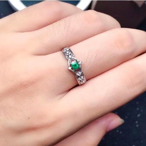Vintage Gemstone Silver Ring for Daily Wear 3mm Natural Emerald Ring 925 Silver Emerald Jewelry Gift for Woman