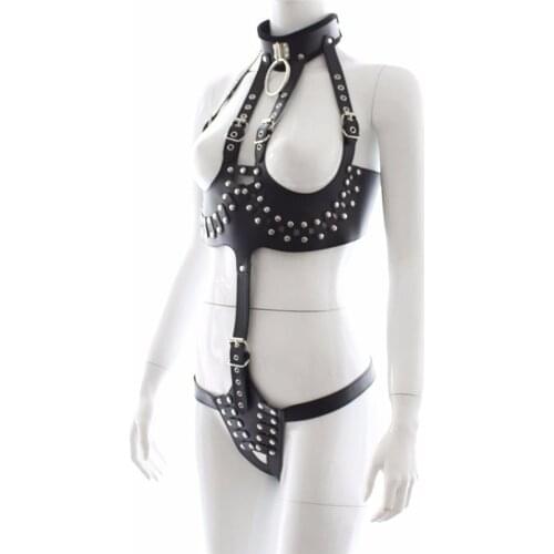 Adult Games PU Leather Body Bondage Harness Chastity Belt for Women Fetish Slave Bondage Restraints Suit Sex Toys for Woman