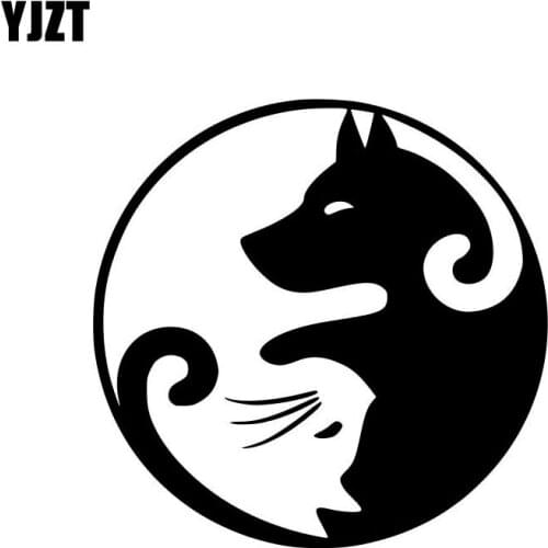 YJZT 14.1CM*14.1CM CAT DOG YIN YANG Vinyl Decal Funny Car Sticker Black Silver C10-02327