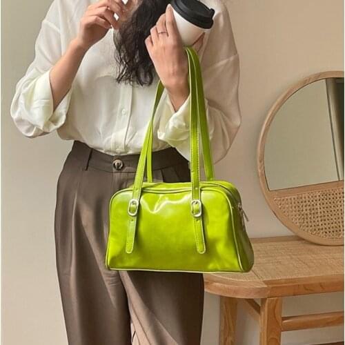 Retro Design Women Shoulder Underarm Bag Fashion PU Leather Ladies Green Casual Tote Large Capacity Female Travel Purse Handbags
