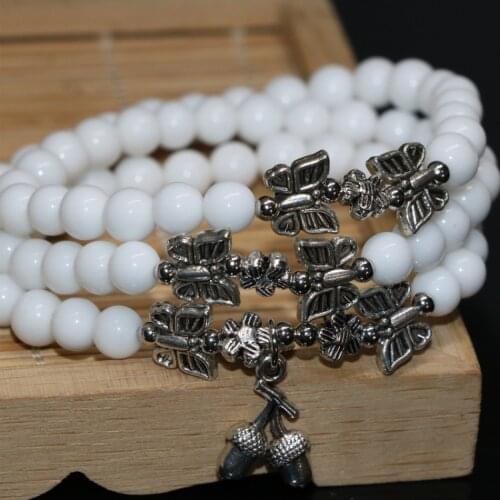 Top quality high grade free shipping 6mm round beads white porcelain long strand bracelets for women elastic jewelry B2263