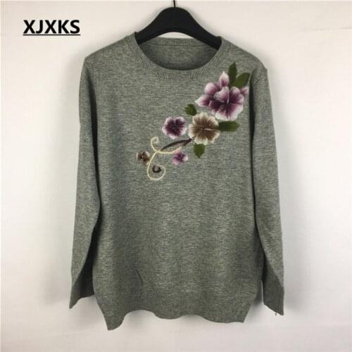 XJXKS Long Sleeve Oversized Sweater Women Casual Flower Sweater Pullovers Knitted Clothes Female Sweaters Dropshipping