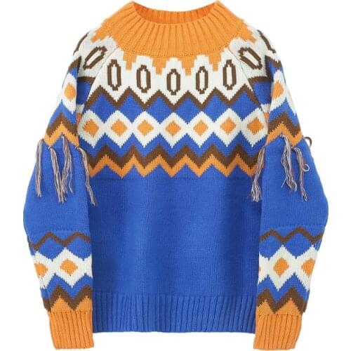 SAYTHEN Color Half High Collar Autumn and Winter Thicken Loose Winter Warm Pullover Women 2021 New Knitted Jacquard Sweater