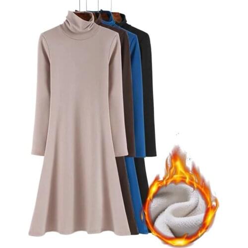 2020 Autumn velvet Dress Korean style Women Winter Turtleneck Casual Long Sleeve Fleece Dress Plus Size 5XL 6XL 7XL Vestido