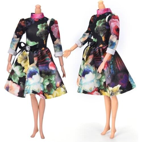 1PCS Beautiful Handmade Dress for 9" Doll Mini Big Flover Print Doll Evening Dress Party Clothes