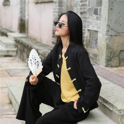 2021 New Arrival Autumn Womens Shirt Solid Casual Loose Cotton Blouses Chinese Style Long Sleeves Lady Tops Plus Size V1998