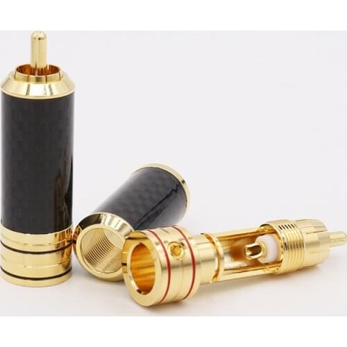 4pcs High quality Hifi audio USA Copper Gold Plated Carbon Fiber RCA Extension Connector Plugs