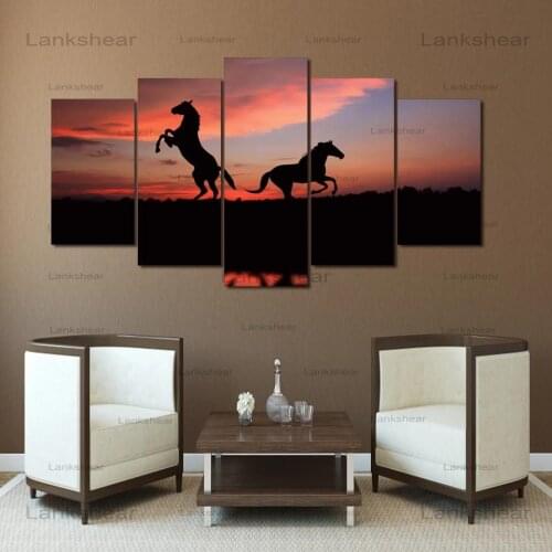 New 5 Pcs Horse Seascape Group Canvas Painting Wall Art Home Decor Print Picture Canvas for Living Room Hand Painted