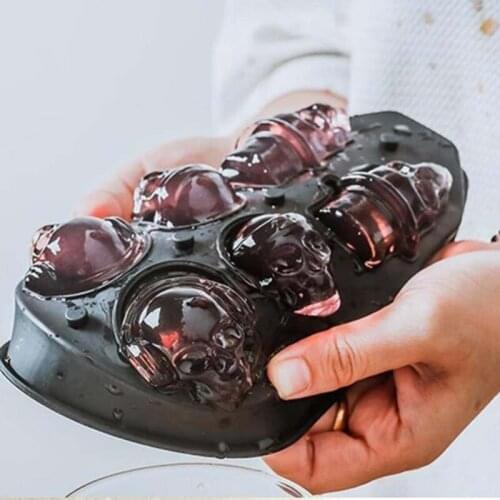 6 Grid 3D SKULL ICE Cube Tray Silicone Round Ball Maker Sphere Mold Cocktails Whiskey