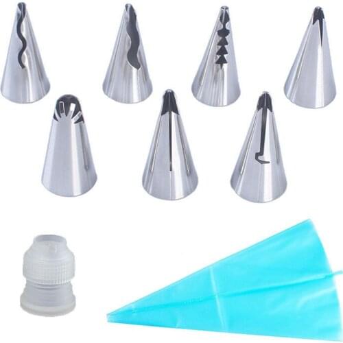9Pcs/Set Stainless Cake Cream Nozzles Cake Decorating Tools Puff Skirt Shape Licing Piping Nozzles For Pastry Piping Bag