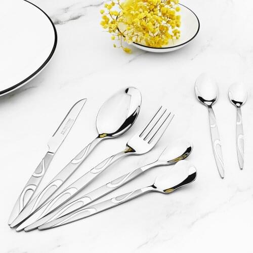 Silver Dinnerware Set 7 Accessorie 18/10 Stainless Steel Set Western Vintage Metal Spoons Knife Fork Tableware for Kitchen Set