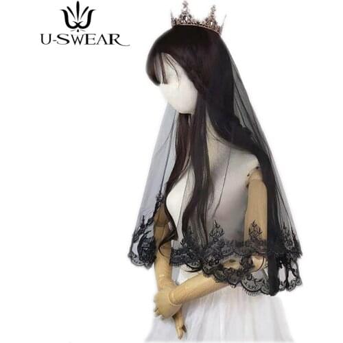 3 Styles Retro Gothic Lace Muslim Bride Veil Black Tulle Dress Women 1 Layer Black Lace Veil Bride Short Black Wedding Veils