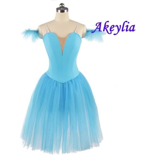 Lake blue romantic ballet costumes for girls without decoration professional ballet dress green fairy performance ballet JN9128