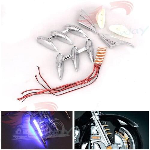 Motorcycle Chrome Fairing & LED Lights Fork Tower Accents AND Fender Shark Tooth Fender For Honda GL1800 Goldwing 2001-2016