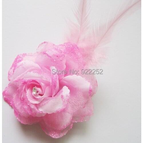 8CM artificial silk glitter roses feather with clip,floral head wreath,christmas headband,wrist corsages,decoration accessories