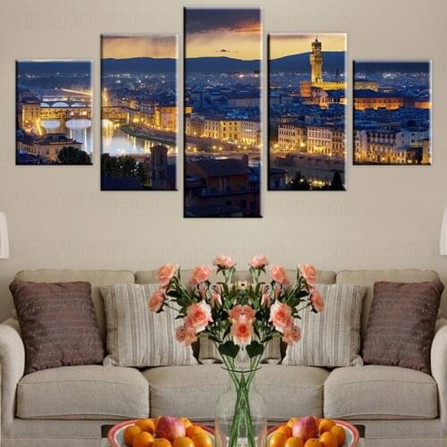 Canvas Paintings Home Decor Modular HD Prints 5 Piece Florence Cathedral City Night Scene Pictures Ponte Vecchio Poster Wall Art