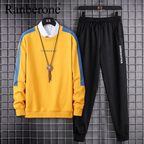 Ranberone Autumn Winter Mens 2 Piece Set Casual Long Sleeve Oversize Sweater Top+Sweatpant Tracksuit Outfit Running Sport Suit