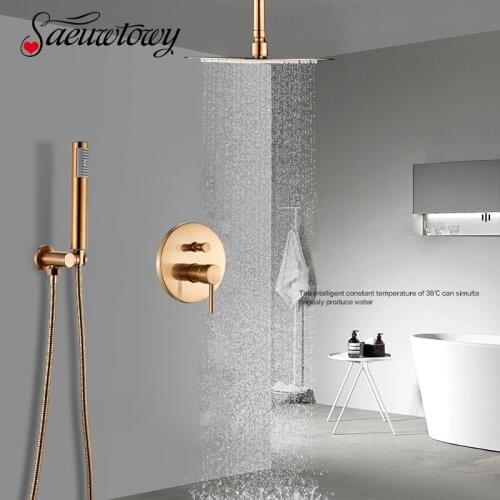 Brushed Rose Gold Shower Mixer Tap Concealed Faucet Rain Shower Head Bathroom Faucet Wall/Ceiling Mounted Shower Faucet