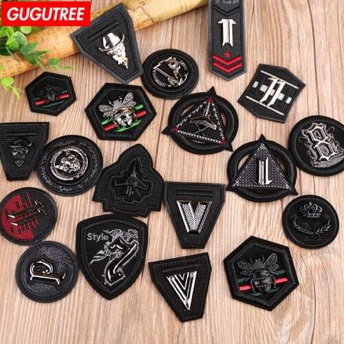 GUGUTREE metal leather badge patches badge patches bandage patches sew on para shirt bag clothes jacket embroideried badge 1-19