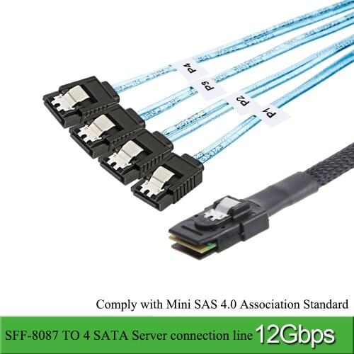 Mini SAS 36P SFF-8087 Male to 4 SATA 7P Female Cable Splitter SAS TO SATA Cable Adapter 12Gbp Server Hard Disk Date Cable Latch