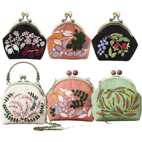 DIY Embroidery Kit of Portable Bag Needlework Embroidery Flower Pattern Printed Cross Stitch Set Handmade Sewing Art Craft Gift