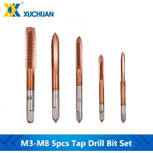 Straight Flute Thread Tap Set TiCN Coating Metric 5pcs M3-M8 Machine Screw Taps Drill Bit Hand Tap Threading Tool Mini Tap Drill