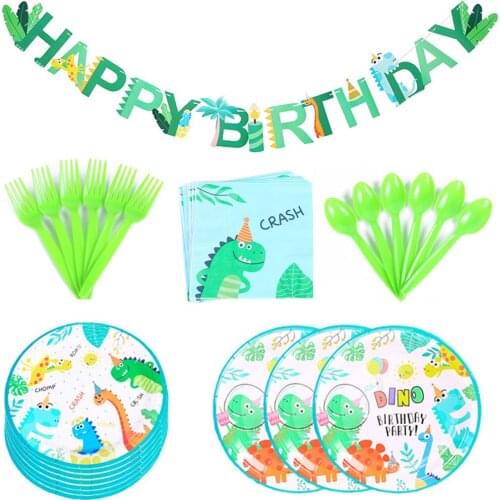 New Dinosaur Party Supplies Dinosaur Paper Towel Straw Disposable Tableware Set Kids Birthday Party Decoration Jungle Party nn25
