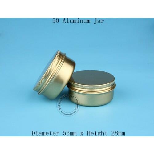 50pcs/Lot New High Quality 50g Epmty Aluminum Cream Jar Women Cosmetic 50ml Facial Cream Jar Gold Cap Refillable Screw Vial
