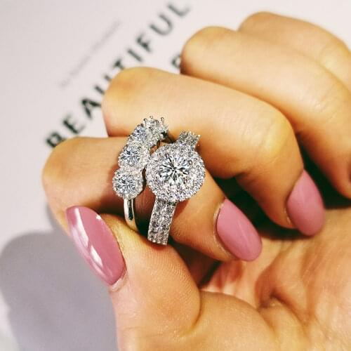 2021 new luxury round 925 sterling silver wedding ring set for women lady anniversary gift jewelry bulk sell Black Friday R5133