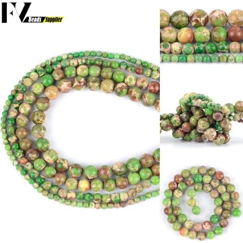 Wholesale 4/12mm Natural Green Sea Sediment Jaspers Loose Spacer Round Stone Beads For Jewelry Making DIY Bracelets Needlework