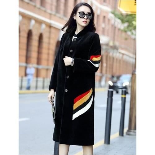 Winter 2020 Real Fur Coat Women Tops Plus Size 5xl Sheep Shearing 100% Wool Coat Long Jacket Overcoat Abrigo Mujer KJ542