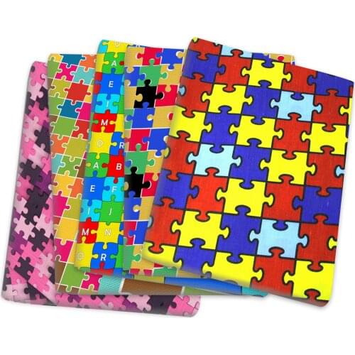 Puzzle Autism Awareness Polyester Cotton Fabric Patchwork Sew Quilting Needlework Material DIY Handmade Cloth,1Yc14080