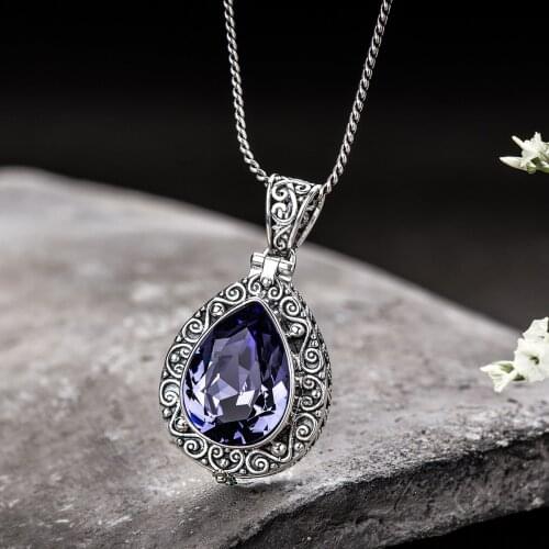Amethyst Kwu box Gemstone Pendant S925 Silver Engraved Carving Pendant