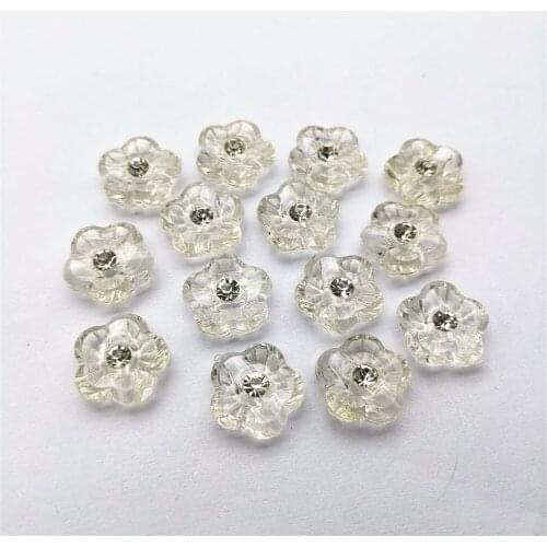 50pcs 15mm Crystal Rhinestone Diamante Centre Buttons DIY Acrylic Flower Shaped Sewing Clothes Accessories