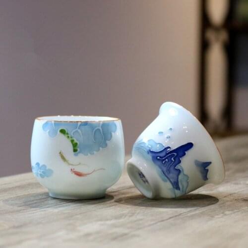 Relief Hand Painted Tea Cup Sweet White Porcelain Small Tea Cup Master Cup Family Chinese Tea Set