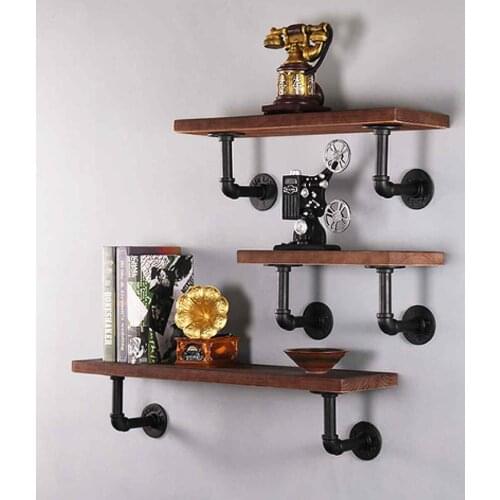 Retro Industrial Pipe Bracket Organizer Storage Rack Holder Wooden Floating Shelf Vintage Wood Wall Storage Shelf Home Decor