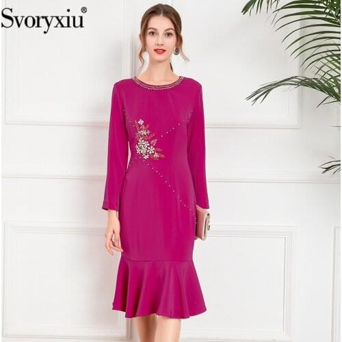 Svoryxiu Runway Designer Autumn Party Mermaid Dress Womens Fashion Long Sleeve Crystal Diamond Black Vintage Dresses XXL