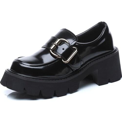 Women Shoes Platform High Heels Retro 2021 Autumn British Style Ladies Patent Leather Single Shoes Fashion Mary Jane Small Size