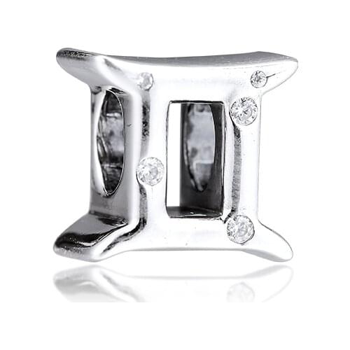 Genuine 925 Sterling Silver Jewelry Sparkling Gemini Zodiac Charm Fits Pandora Bracelet Beads for Women DIY Making kralen