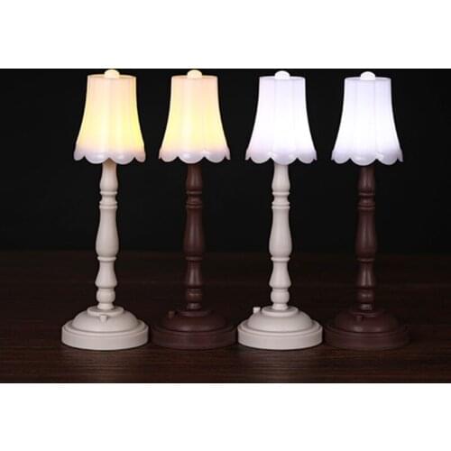 1:12 Dollhouse Miniature Furniture Lampshade Table Lamp with LED Light Model Toy