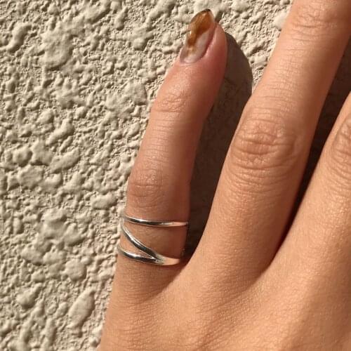 Small Size 1PC 100% Authentic 925 sterling silver Cross Lines Multi-Rows Midi Tone Knuckle Finger Ring Womens TLJ1169