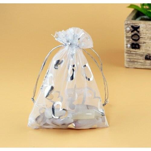 100pcs 13x18cm Love Hearts Design Organza Bags for Christmas Halloween Wedding Birthday Party Gift Packaging Candy Box Wrapping