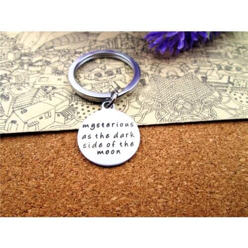 3pcs/lot 28mm stainless steel keyring with 20mm stainless steel circle "mysterious as the dark side of the moon"charms keyring