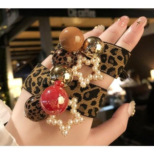 60pcs/lot DIY Simple Multi Fabrics Pentagram Leopard Rubber Band Elasticity Pearl Hair Bands Styling Tools Accessories HA1634