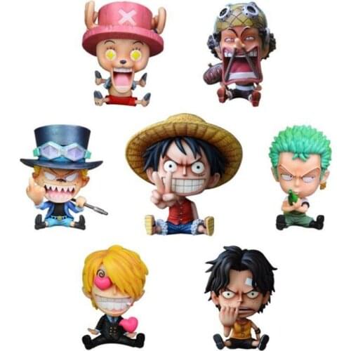 Anime One Piece Funny Car Decoration Confident Luffy & Nose Picking Ace Zoro Cute Figure Model Toys