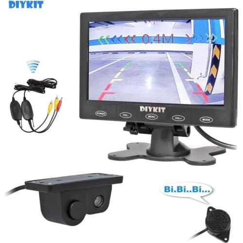 DIYKIT Wireless 7" Touch Button Ultra-thin Car Monitor + Rear View Car Camera Wireless Parking Radar Sensor Assistance System
