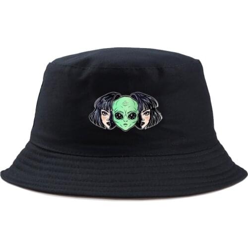 COUPLE alien Panama Bucket Hats Men Women Summer Bucket Cap fashion Print Bob Hat Hip Hop Gorros Fishing Fisherman Hat